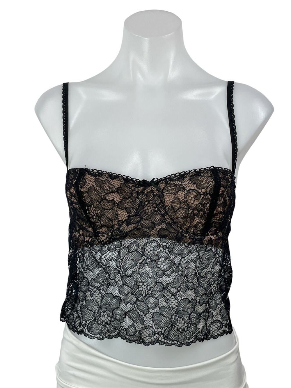 House of CB Black Floral Lace Sheer Bustier Underwire Cami Crop Top Size XS